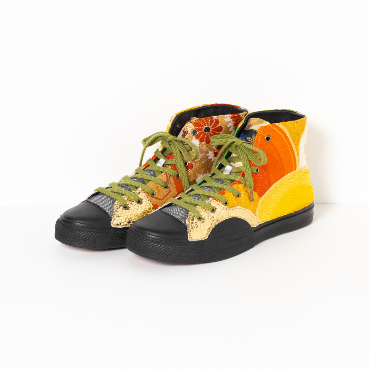 【新作】着物帯リメイクスニーカー「橙色の向日葵」Size 28.0cm