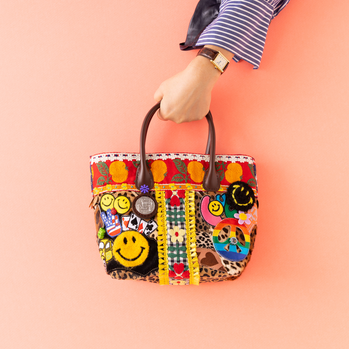 【新作】ハラコ生地 ワッペントートバッグ「Kenneth and Lulu」