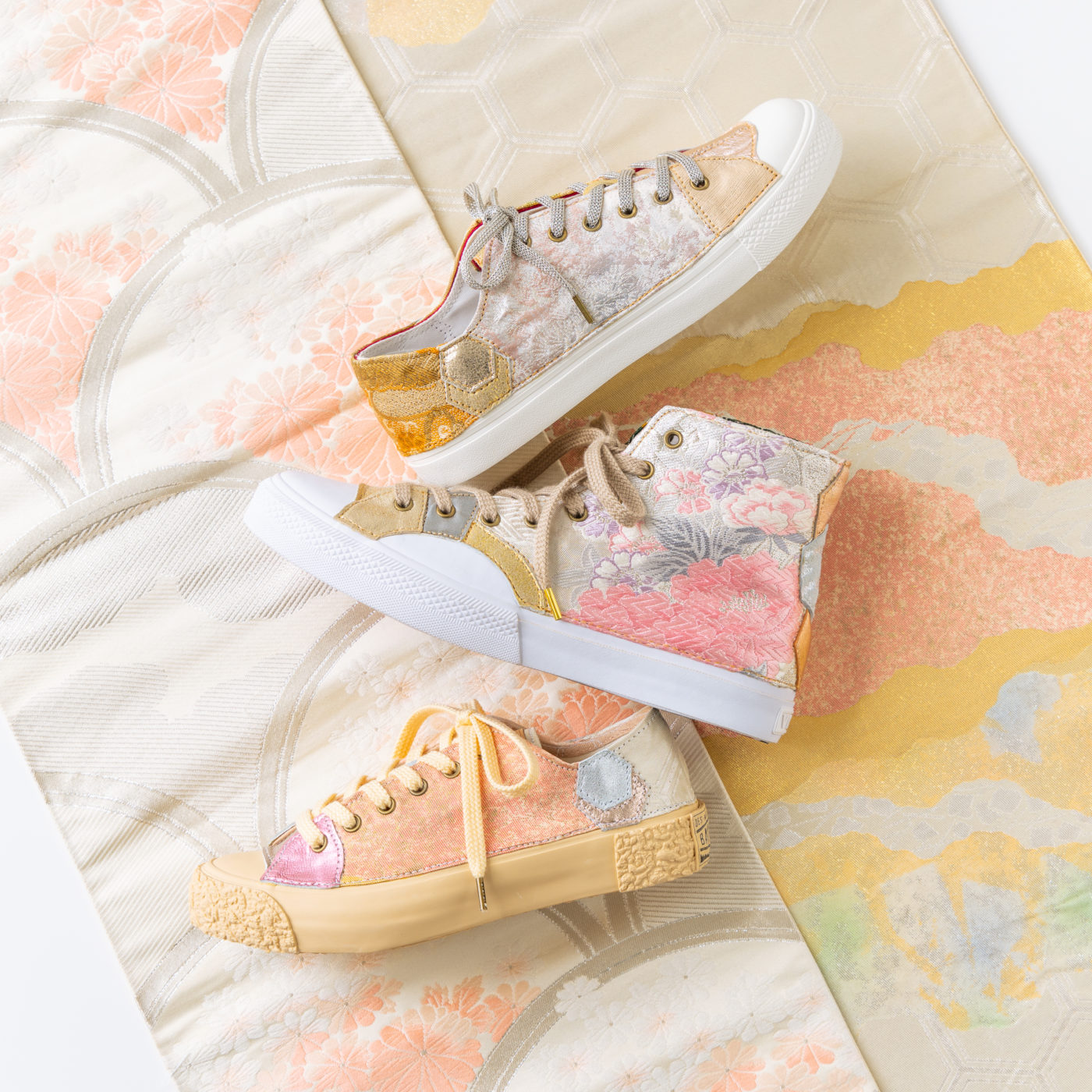 【新作】着物リメイクスニーカー「桜雲のシープメドウ」Size 23.0cm