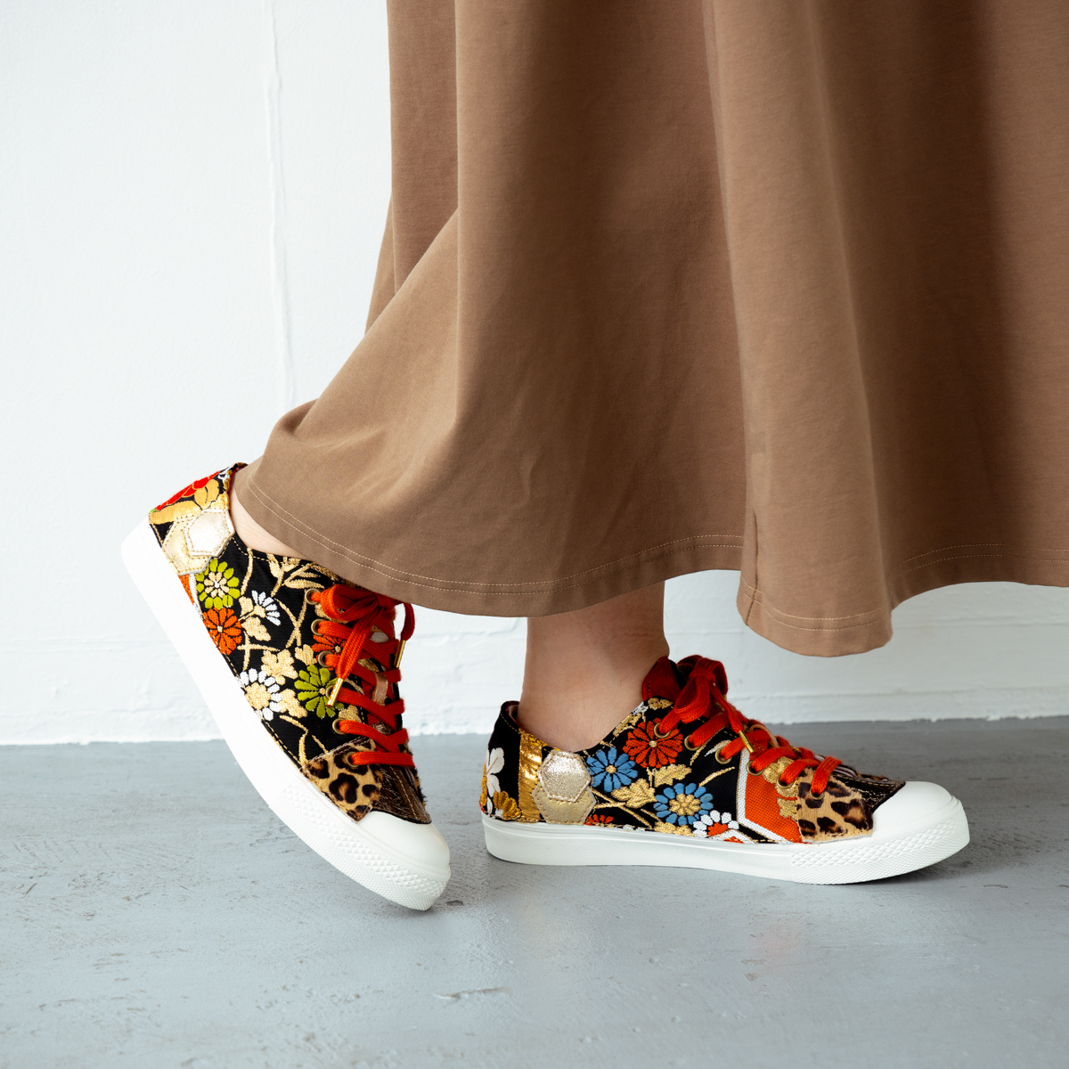 【新作】着物帯リメイクスニーカー「Blue streak」Size 24.5cm