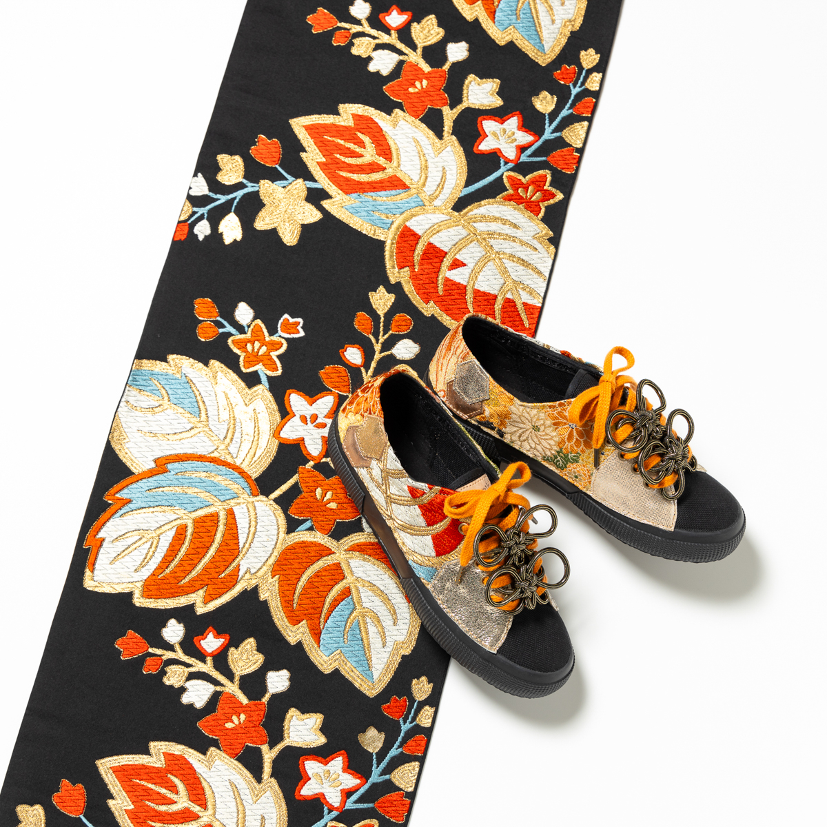 【新作】着物リメイクスニーカー「蒼風のロンド」Size 25.5cm