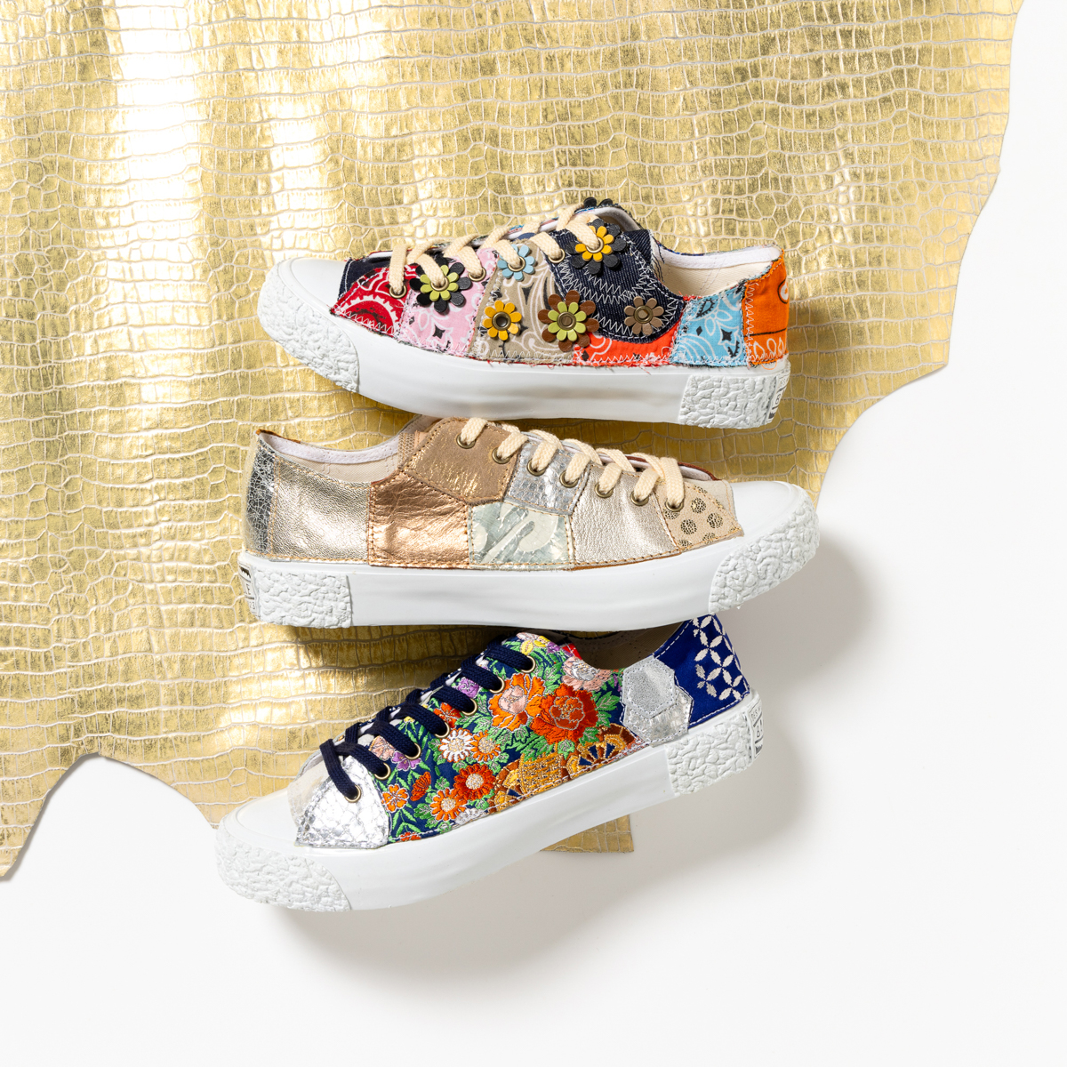 【BAKESOLE】レザーリメイクスニーカー「Daisy Go Luckyinapsi」Size 25.0cm